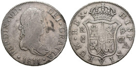 FERNANDO VII (1808-1833). 8 Reales. (Ar. 26,78g/40mm). 1811. Cádiz CI. (Cal-2019-1148). MBC-. Flan grande. Escaso ejemplar.