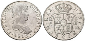 FERNANDO VII (1808-1833). 8 Reales. (Ar. 26,72g/39mm). 1813. Cádiz CJ. (Cal-2019-1153). MBC+. Escaso ejemplar.