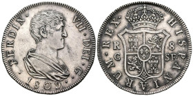 FERNANDO VII (18080-1833). 8 Reales. (Ar. 27,04g/40mm). 1809. Cataluña SF (Reus). (Cal-2019-1158). EBC-. Limpiada. Precioso ejemplar, escaso así.