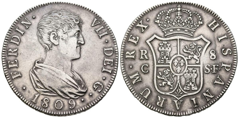 FERNANDO VII (18080-1833). 8 Reales. (Ar. 26,85g/40mm). 1809. Cataluña SF (Reus)...