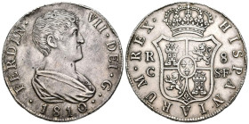 FERNANDO VII (18080-1833). 8 Reales. (Ar. 26,96g/39mm). 1810. Cataluña SF (Reus o Tarragona). (Cal-2019-1159). MBC+. Limpiada. Bonito ejemplar, escaso...