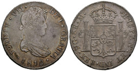 FERNANDO VII (18080-1833). 8 Reales. (Ar. 26,90g/39mm). 1812. Guatemala M. (Cal-2019-1225). MBC. Rayas en reverso. Bonita pátina.