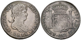 FERNANDO VII (18080-1833). 8 Reales. (Ar. 26,84g/39mm). 1814. Guatemala M. (Cal-2019-1227). MBC+. Bonita pátina irisada.
