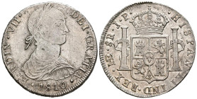 FERNANDO VII (18080-1833). 8 Reales. (Ar. 26,23g/39mm). 1810. Lima JP. (Cal-2019-1241). Busto indígena. EBC-. Restos de brillo original. Bonito ejempl...