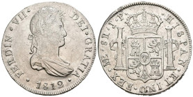 FERNANDO VII (18080-1833). 8 Reales. (Ar. 26,77g/39mm). 1812. Lima JP. (Cal-2019-1244). MBC+. Restos de brillo original.