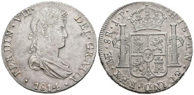 FERNANDO VII (18080-1833). 8 Reales. (Ar. 27,43g/38mm). 1814. Lima JP. (Cal-2019-1247). EBC. Restos de brillo original. Escaso ejemplar así.