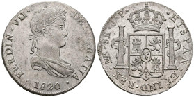 FERNANDO VII (18080-1833). 8 Reales. (Ar. 27,17g/38mm). 1820. Lima JP. (Cal-2019-1253). Encapsulada por NGC UNC DETAILS. Rayitas de limpieza. Brillo o...