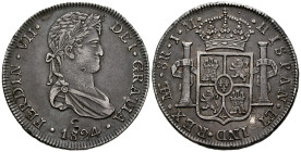 FERNANDO VII (18080-1833). 8 Reales. (Ar. 27,01g/41mm). 1824. Lima JM. (Cal-2019-1256). Único año de este busto. MBC+. Golpes de punzón en anverso y h...