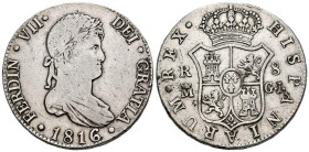 FERNANDO VII (18080-1833). 8 Reales. (Ar. 26,75g/39mm). 1816. Madrid GJ. (Cal-2019-1270). MBC-/MBC.
