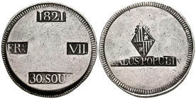 FERNANDO VII (1808-1833). 30 Sous. (Ar. 26,74/41mm). 1821. Mallorca. (Cal-2019-1293). MBC+.