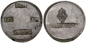 FERNANDO VII (1808-1833). 30 Sous. (Ar. 26,57/41mm). 1821. Mallorca. (Cal-2019-1293). MBC.