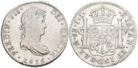 FERNANDO VII (1808-1833). 8 Reales. (Ar. 26,70g/40mm). 1818. México JJ. (Cal-2019-1333). MBC-/MBC. Muesca en el canto.