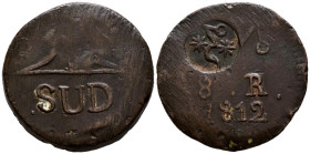 FERNANDO VII (1808-1833). 8 Reales. (Ae. 30,87g/37mm). 1812. Morelos. (Cal-2019-1345). Sin adornos. Resello MO entre estrellas (De Mey 890) y puntos d...