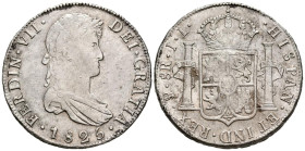 FERNANDO VII (1808-1833). 8 Reales. (Ar. 26,77g/38mm). 1825. Potosí JL. (Cal-2019-1394). Acuñación republicana. MBC. Golpecitos.