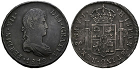 FERNANDO VII (1808-1833). 8 Reales. (Ar. 26,48g/41mm). 1812. Santiago FJ. (Cal-2019-1405). MBC/MBC+. Pátina oscura. Muy escaso y bonito ejemplar.