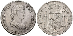 FERNANDO VII (1808-1833). 8 Reales. (Ar. 26,48g/41mm). 1814. Santiago FJ. (Cal-2019-1407). MBC. Defecto en canto.