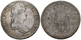 FERNANDO VII (1808-1833). 8 Reales. (Ar. 26,99g/39mm). 1815. Sevilla CJ. (Cal-2019-1416). Busto laureado. MBC-.