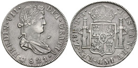 FERNANDO VII (1808-1833). 8 Reales. (Ar. 27,05g/39mm). 1821. Zacatecas RG. (Cal-2019-1465). EBC-. Exceso de metal en anverso. Buen ejemplar.