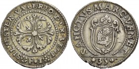 Silvestro Valier doge CIX, 1694-1700. Quarto di scudo della croce, AR 7,68 g. SILVESTER VALERIO DVX VENE Croce ornata e fogliata, accantonata da quatt...