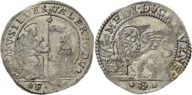 Silvestro Valier doge CIX, 1694-1700. Mezzo ducato, AR 11,20 g. S M V SILVES – VALERIO DV S. Marco nimbato, seduto a s. e benedicente, consegna il ves...