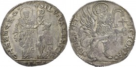 Silvestro Valier doge CIX, 1694-1700. Leone per il Levante, AR 26,79 g. SILV VALERIO – S M VENETV S. Marco nimbato, stante a s., benedice il doge genu...