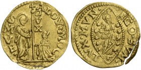 Alvise II Mocenigo doge CX, 1700-1709. Quarto di zecchino, AV 0,87 g. ALOY MOC – S M VE S. Marco nimbato, stante a s., porge il vessillo al doge genuf...