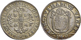 Alvise II Mocenigo doge CX, 1700-1709. Scudo della croce, AR 31,35 g. ALOYSIVS MOCENICO DVX VENET Croce ornata e fogliata, accantonata da quattro fogl...