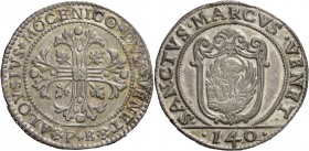 Alvise II Mocenigo doge CX, 1700-1709. Scudo della croce, AR 31,25 g. ALOYSIVS MOCENICO DVX VENET Croce ornata e fogliata, accantonata da quattro fogl...
