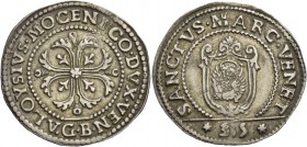 Alvise II Mocenigo doge CX, 1700-1709. Quarto di scudo della croce, AR 7,57 g. ALOYSIVS MOCENICO DVX VEN Croce ornata e fogliata, accantonata da quatt...