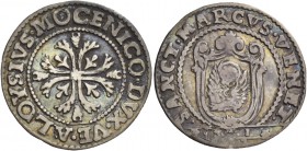 Alvise II Mocenigo doge CX, 1700-1709. Ottavo di scudo della croce, AR 3,58 g. ALOYSIVS MOCENICO DVX VE Croce ornata e fogliata, accantonata da quattr...