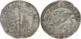 Alvise II Mocenigo doge CX, 1700-1709. Mezzo ducato, AR 10,74 g. S M V ALOY MOCENIC D S. Marco nimbato, seduto a s. e benedicente, consegna il vessill...