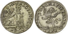 Alvise II Mocenigo doge CX, 1700-1709. Quarto di leone da 20 soldi per la Dalmazia e Albania, AR 5,72 g. S M V – ALOY MOC S. Marco nimbato, seduto in ...