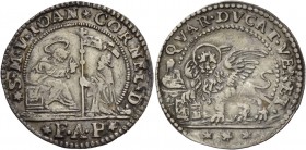 Giovanni II Corner doge CXI, 1709-1722. Quarto di ducato, AR 5,33 g. S M V IOAN CORNEL D S. Marco, benedicente, seduto in trono porge con la mano s. i...