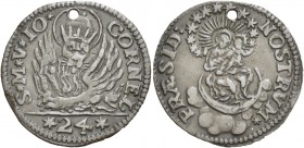 Giovanni II Corner doge CXI, 1709-1722. Gazzetta da 24 bagattini (progetto), AE 3,12 g. S M V IO – CORNEL Leone, alato e nimbato, col capo cinto da co...