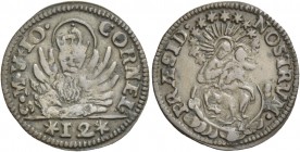 Giovanni II Corner doge CXI, 1709-1722. Soldo da 12 bagattini (progetto), AE 1,55 g. S M V IO – CORNEL Leone, alato e nimbato, col capo cinto da coron...