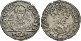 Giovanni II Corner doge CXI, 1709-1722. Soldo da 12 bagattini (progetto), AE 2,02 g. S M V IO – CORNEL Leone, alato e nimbato, col capo cinto da coron...