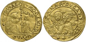 Alvise III Mocenigo doge CXII, 1722-1732. Quarto di ducato da 2 zecchini, AV 6,97 g. S M V ALOY MOCENI D S. Marco nimbato, seduto in tronoo a s., bene...