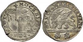 Alvise III Mocenigo doge CXII, 1722-1732. Da 15 soldi, AR 3,73 g. ALOY – MOCENI D Il doge, genuflesso a s. e con lo sguardo rivolto verso l’alto, regg...