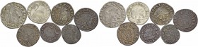Alvise III Mocenigo doge CXII, 1722-1732. Lotto di sette monete. Da 15 soldi 1722. CNI 37. Paolucci 20. Da 10 soldi 1722 (2). CNI 40. Paolucci 21. Sol...