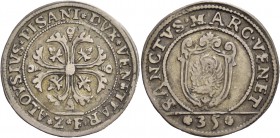 Alvise Pisani doge CXIV, 1735-1741. Quarto di scudo della croce, AR 6,83 g. ALOYSIVS PISANI DVX VENETIAR Croce ornata e fogliata, accantonata da quatt...