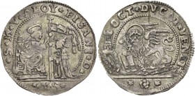 Alvise Pisani doge CXIV, 1735-1741. Ottavo di ducato (prova), AR 2,82 g. S M V ALOY PISANI D S. Marco nimbato, seduto in trono a s., benedice il doge ...