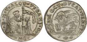 Alvise Pisani doge CXIV, 1735-1741. Ottavo di ducato (prova), riconio del 1849, AR 3,45 g. S M V ALOY PISANI D S. Marco nimbato, seduto in trono a s.,...