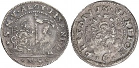 Alvise Pisani doge CXIV, 1735-1741. Sedicesimo di ducato, AR 2,05 g. S M V ALOY PISANI D S. Marco nimbato, seduto in trono a s., benedice il doge genu...
