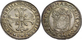 Pietro Grimani doge CXV, 1741-1752. Scudo della croce, AR 31,25 g. PETRVS GRIMANI DVX VENETIAR Croce ornata e fogliata, accantonata da quattro foglie ...