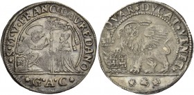 Francesco Loredan doge CXVI, 1752-1762. Quarto di ducato, AR 5,67 g. S M V FRANC LAVREDANO S. Marco nimbato, seduto a s. e benedicente, consegna il ve...