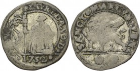 Francesco Loredan doge CXVI, 1752-1762. Da 15 soldi 1752, AR 3,13 g. FRANC – LAVREDANO D Il doge con vessillo, genuflesso a s. e con lo sguardo rivolt...
