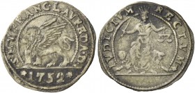 Francesco Loredan doge CXVI, 1752-1762. Trairo da 5 soldi 1752, AR 2,16 g. S M V FRANC LAVREDA D Leone alato e nimbato, volto di fronte, con la zampa ...