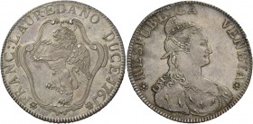 Francesco Loredan doge CXVI, 1752-1762. Tallero per il Levante 1761, secondo tipo, AR 28,56 g. FRANC LAUREDANO DUCE J76J Leone alato e nimbato, rampan...