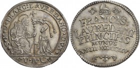 Francesco Loredan doge CXVI, 1752-1762. Osella anno III/1754, AR 9,89 g. S M V FRANC LAVREDANO DVX S. Marco nimbato, seduto a s. e benedicente, conseg...