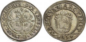 Marco Foscarini doge CXVII, 1762-1763. Quarto di scudo della croce, AR 7,24 g. MARC FOSCARENVS DVX VENETIAR Croce ornata e fogliata, accantonata da qu...